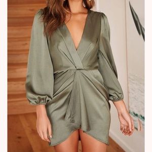 Olive Green Silky Dress